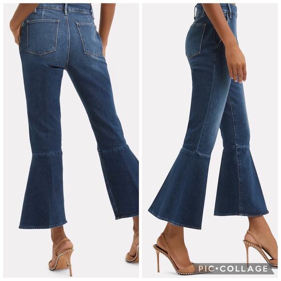 Frame Denim Flounce Flare Jean Crop High Rise Size 24 Copeland Blue Medium Wash - Picture 3 of 16